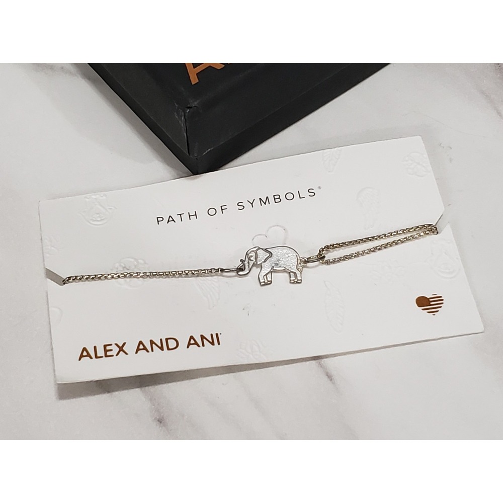 NEW ALEX AND ANI STERLING SILVER .925 ELEPHANT ADJUSTABLE BRACELET PATH SYMBOLS